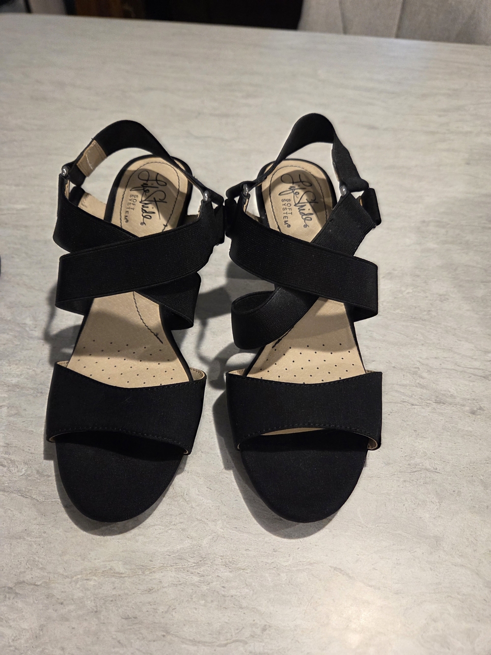Life Stride Black Crisscross Strap Sandals